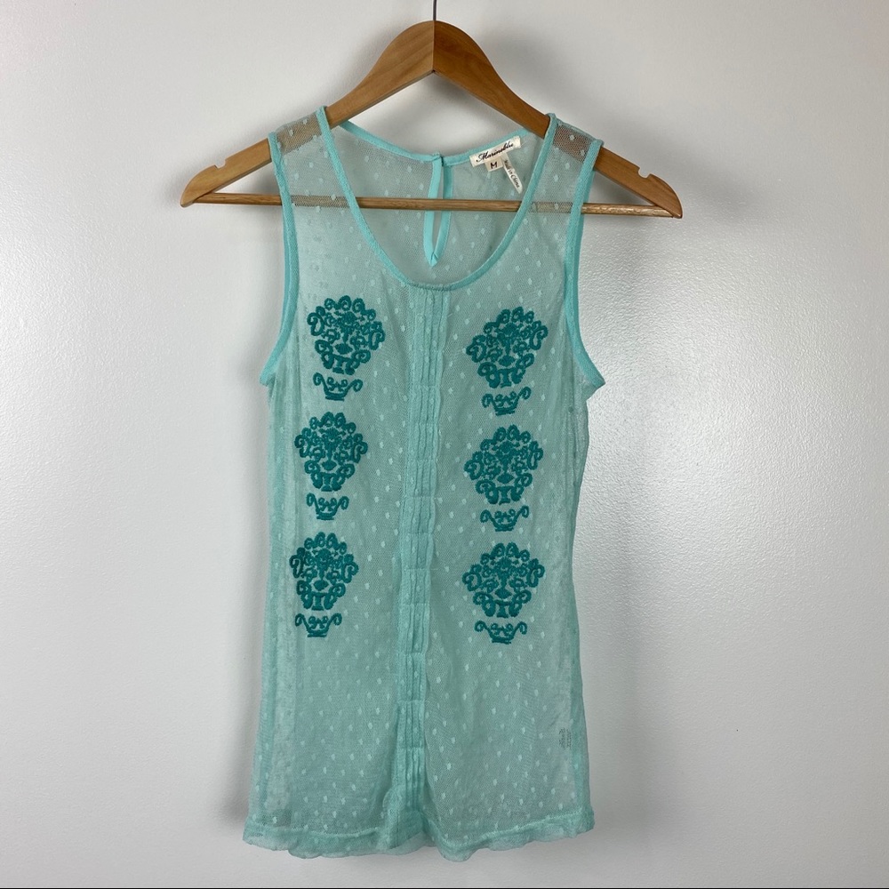 NWOT Marineblu med sheer green sleeveless tank top